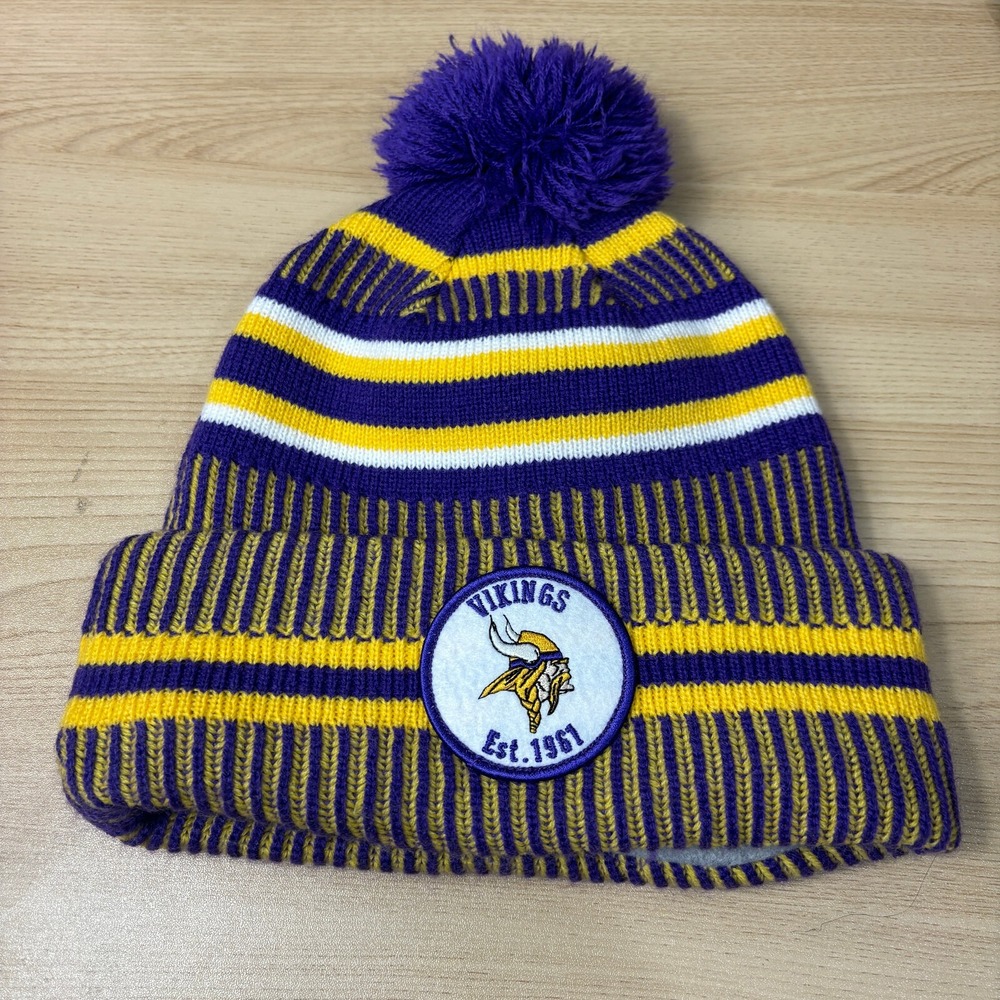 Minnesota Vikings Beanie Winter Hat Mens‎ Purple Gold NFL Football Fleece Lined